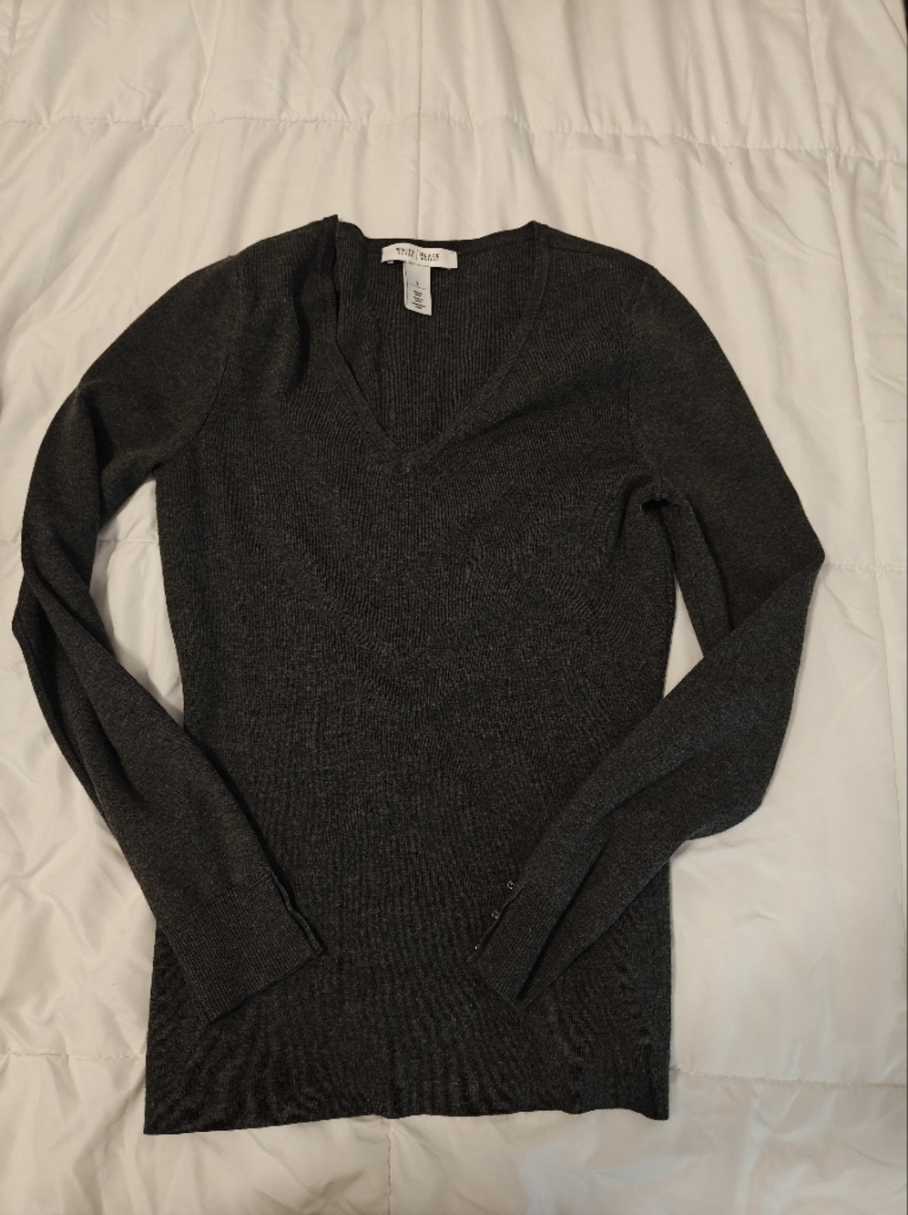 White House Black Market Charcoal V-Neck Sweater